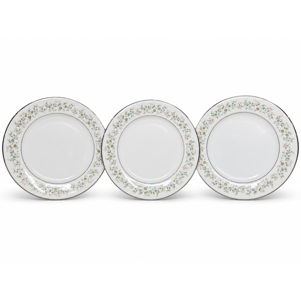 Noritake Savannah 2031 Vintage Salad Plates Set of 3 Floral Platinum Trim 8 Inch